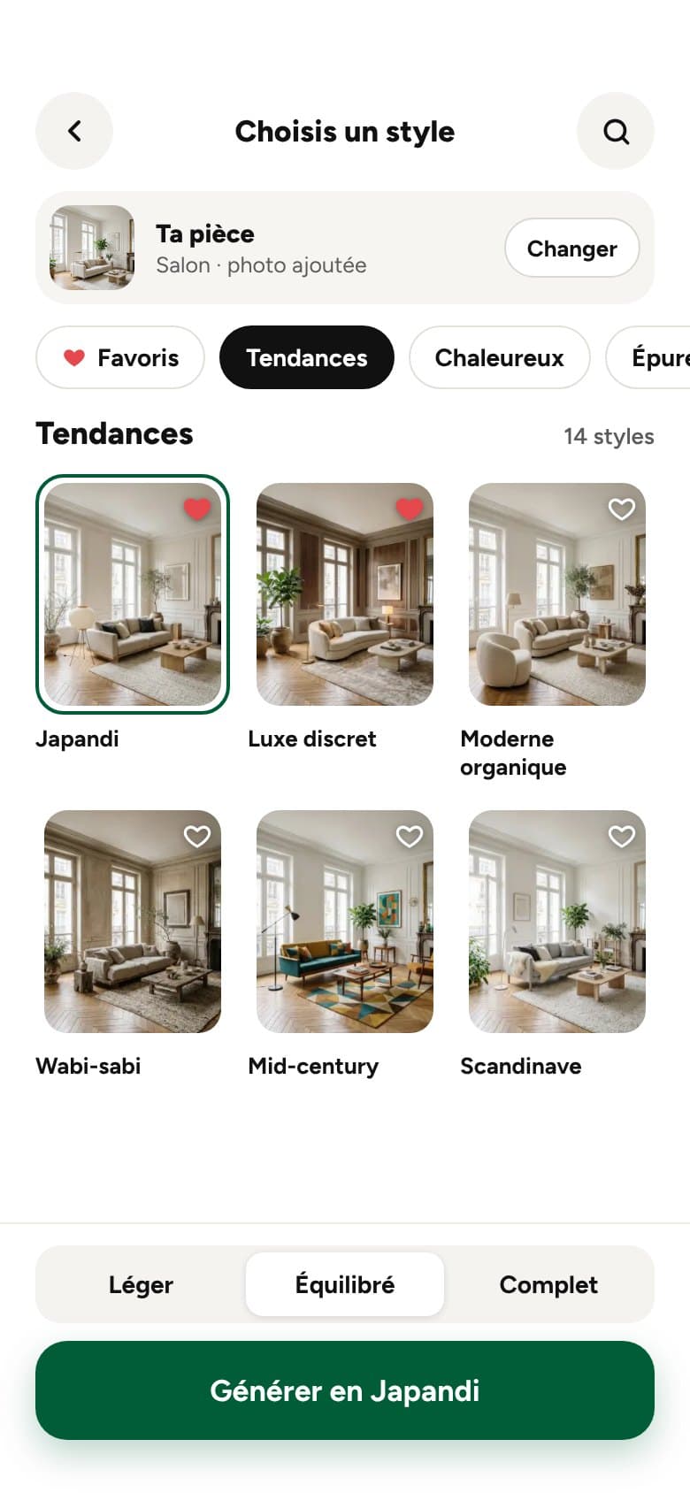 Bildschirm „Wähle einen Stil“ der Redeko-App
