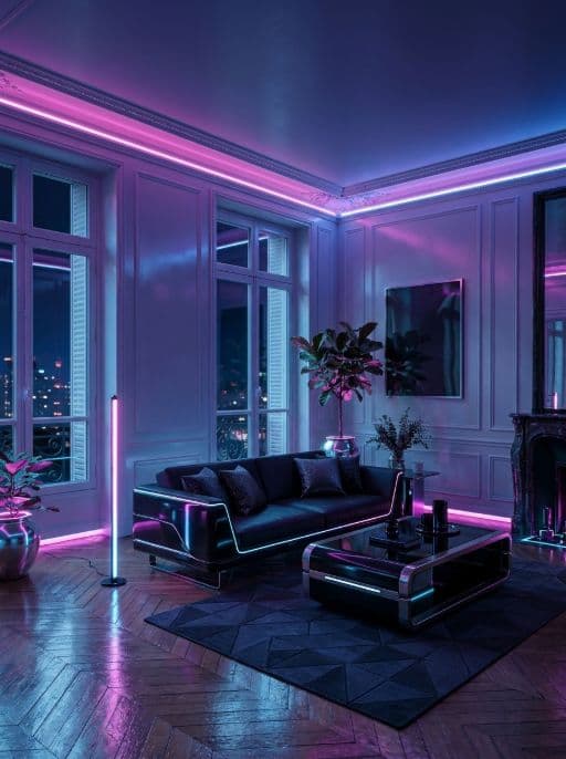 Raum im Stil Neon-Futurismus neu gestaltet